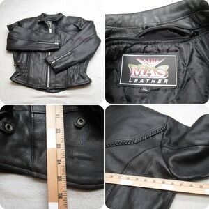 MAS‎ Leather Jacket Womens XL Black Removable Quilt Liner Heavyweight Cable Knit